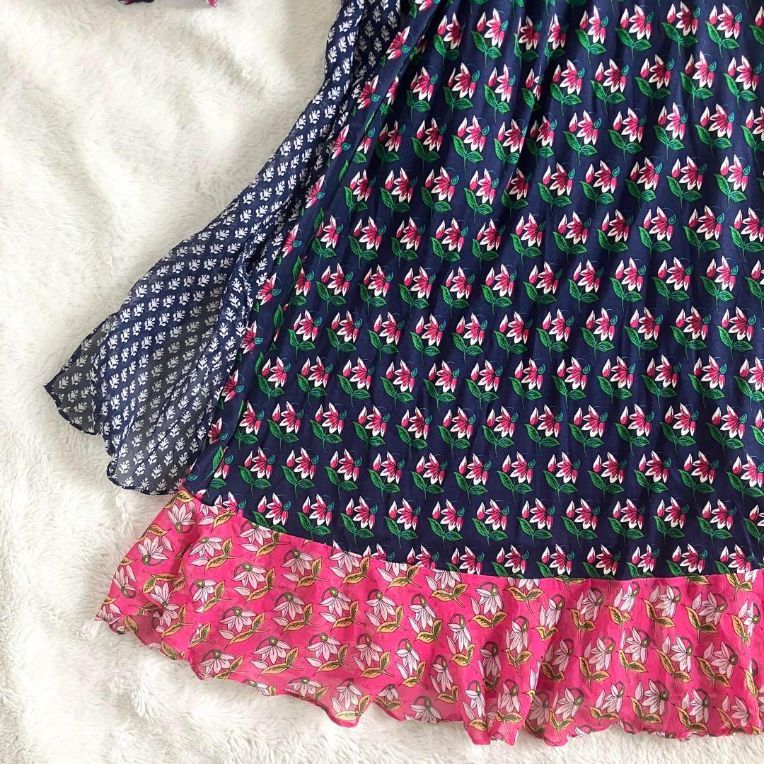 ダイアンフォンファステンバーグ シルク シフォンフリル ラップワンピ 6 紺