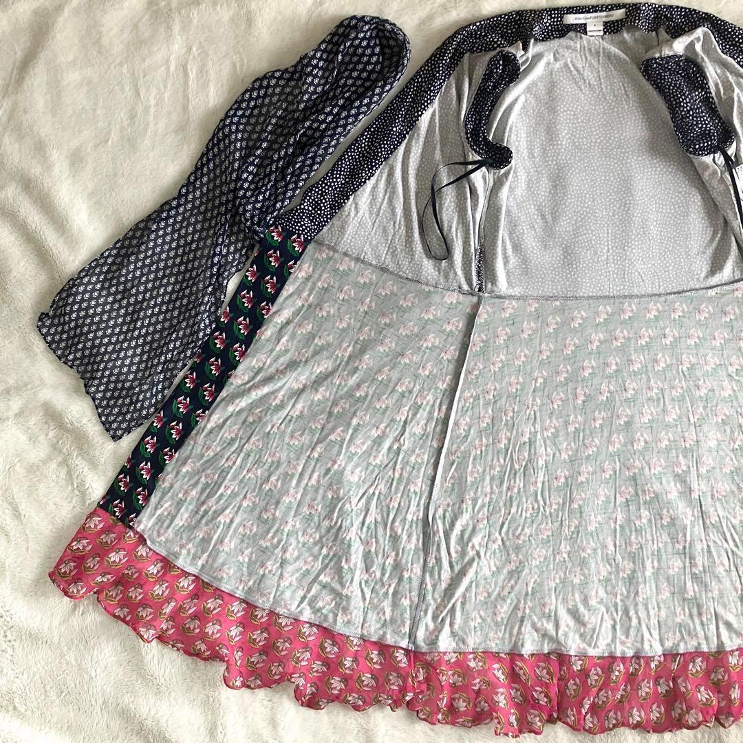 ダイアンフォンファステンバーグ シルク シフォンフリル ラップワンピ 6 紺