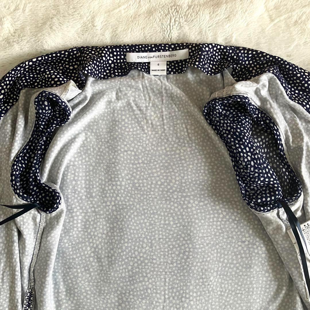 ダイアンフォンファステンバーグ シルク シフォンフリル ラップワンピ 6 紺