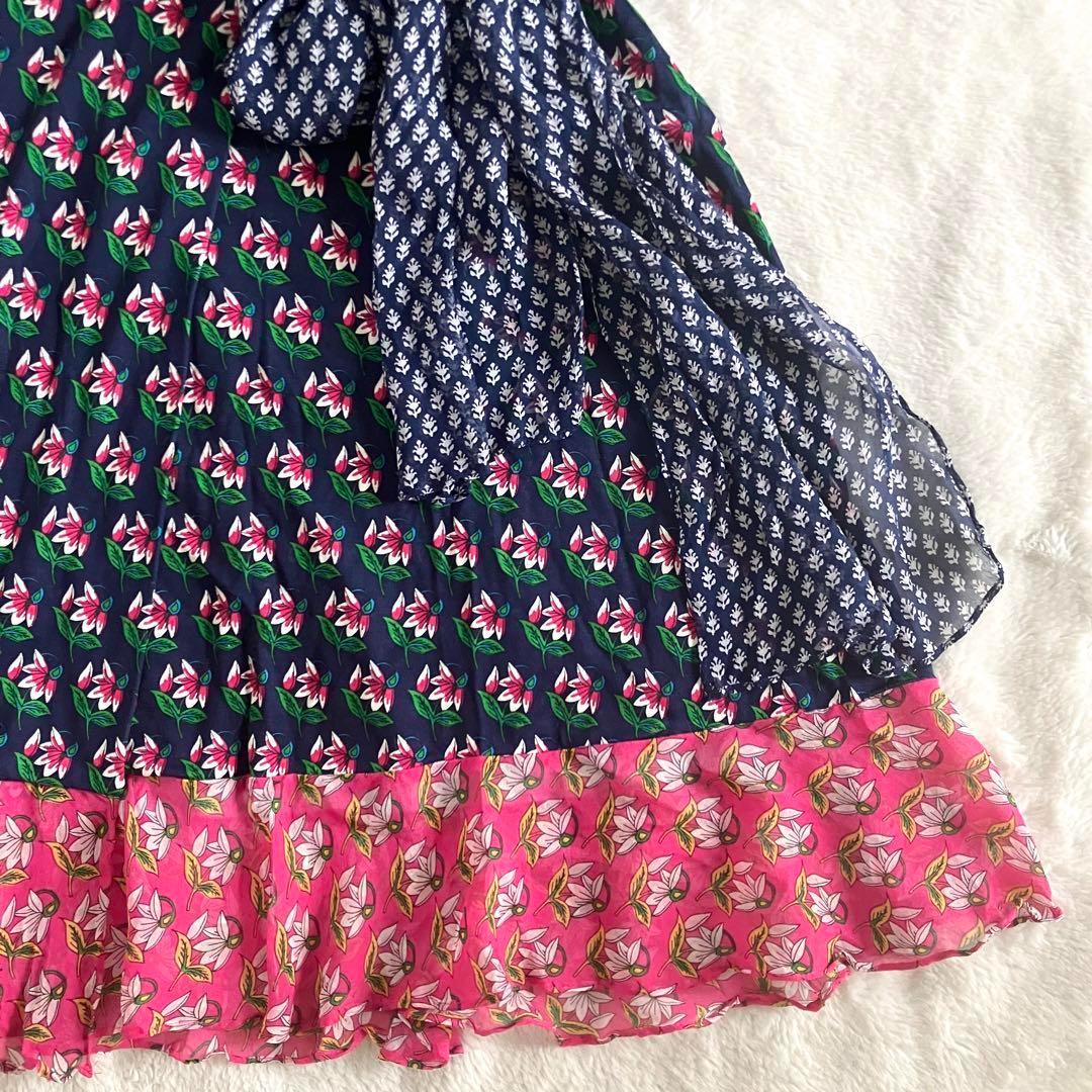 ダイアンフォンファステンバーグ シルク シフォンフリル ラップワンピ 6 紺