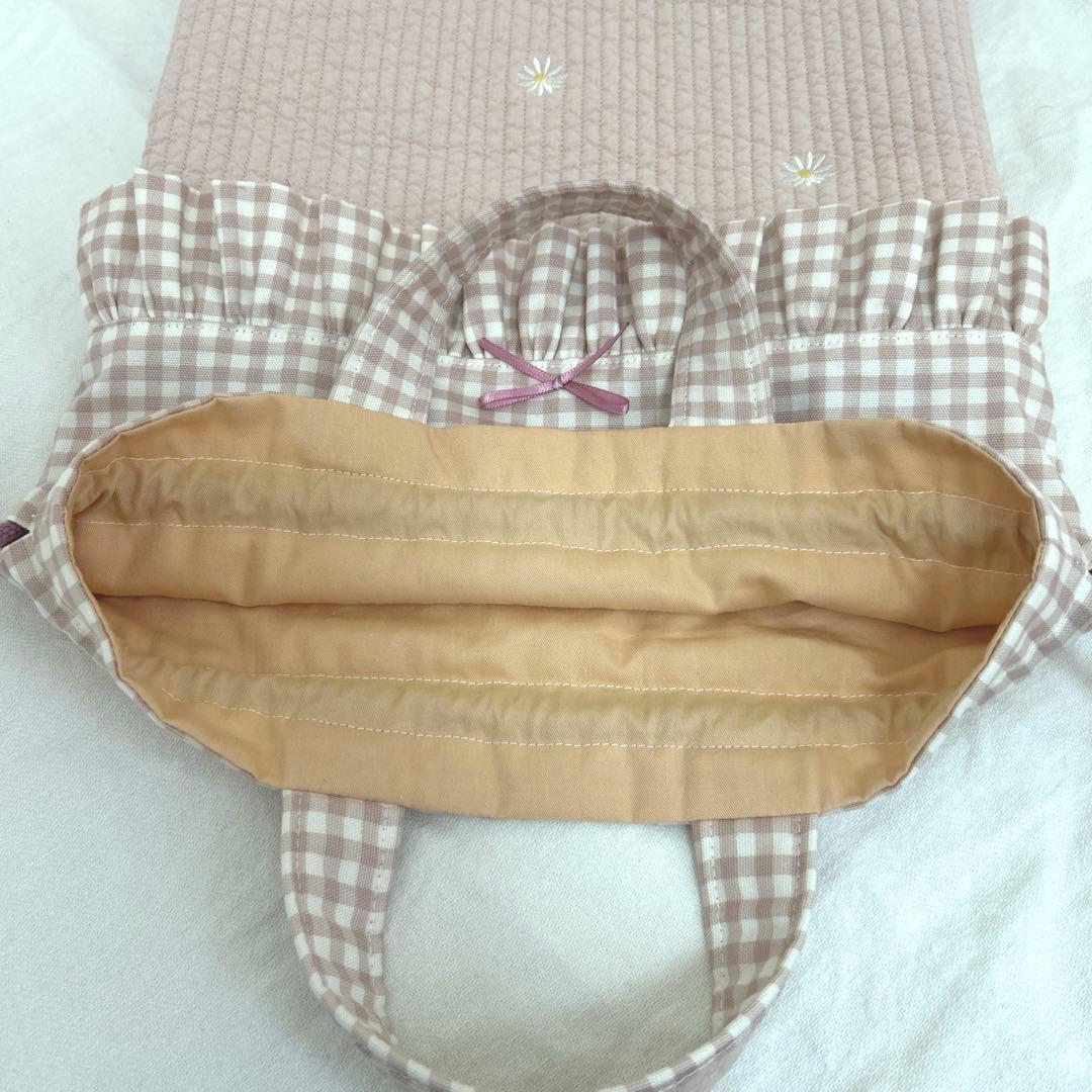 入園入学3点セット　【ピンクお花×くすみピンク】　レッスンバック　お着替え袋