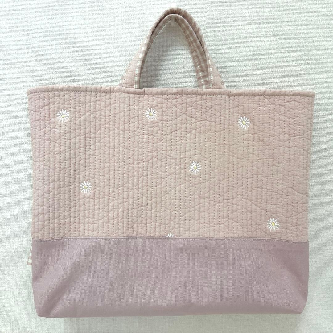 入園入学3点セット　【ピンクお花×くすみピンク】　レッスンバック　お着替え袋