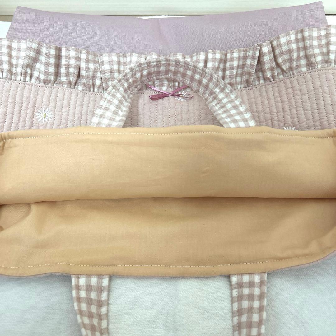 入園入学3点セット　【ピンクお花×くすみピンク】　レッスンバック　お着替え袋