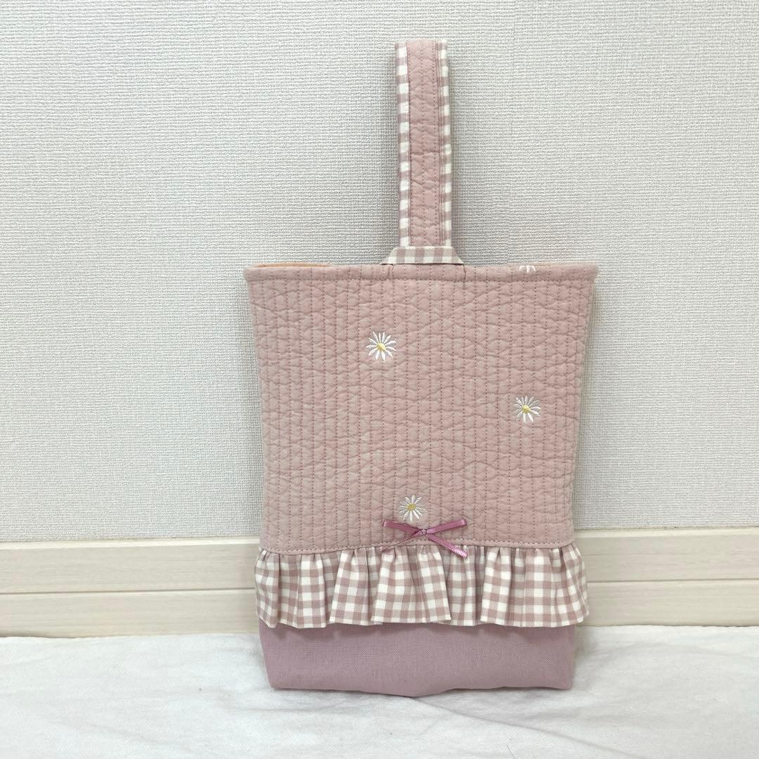 入園入学3点セット　【ピンクお花×くすみピンク】　レッスンバック　お着替え袋