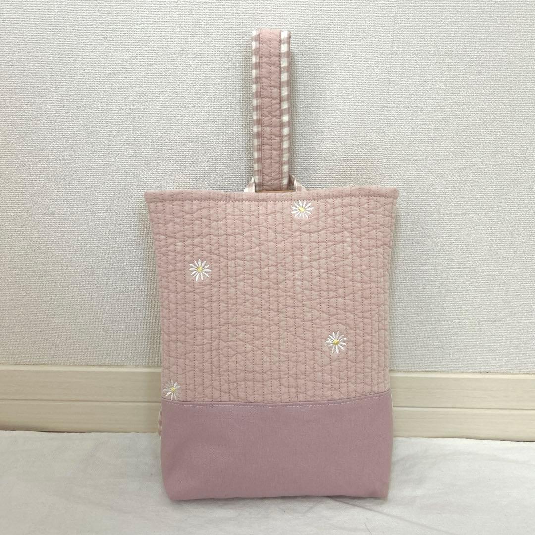 入園入学3点セット　【ピンクお花×くすみピンク】　レッスンバック　お着替え袋