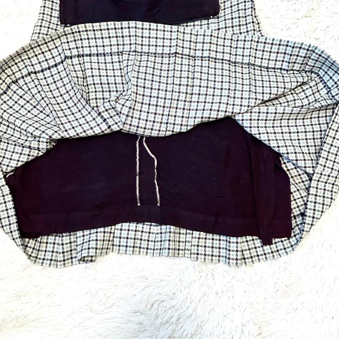 希少　セリーヌ　スカート　L　チェック　フレア　トリオンフ　プリーツ　膝丈