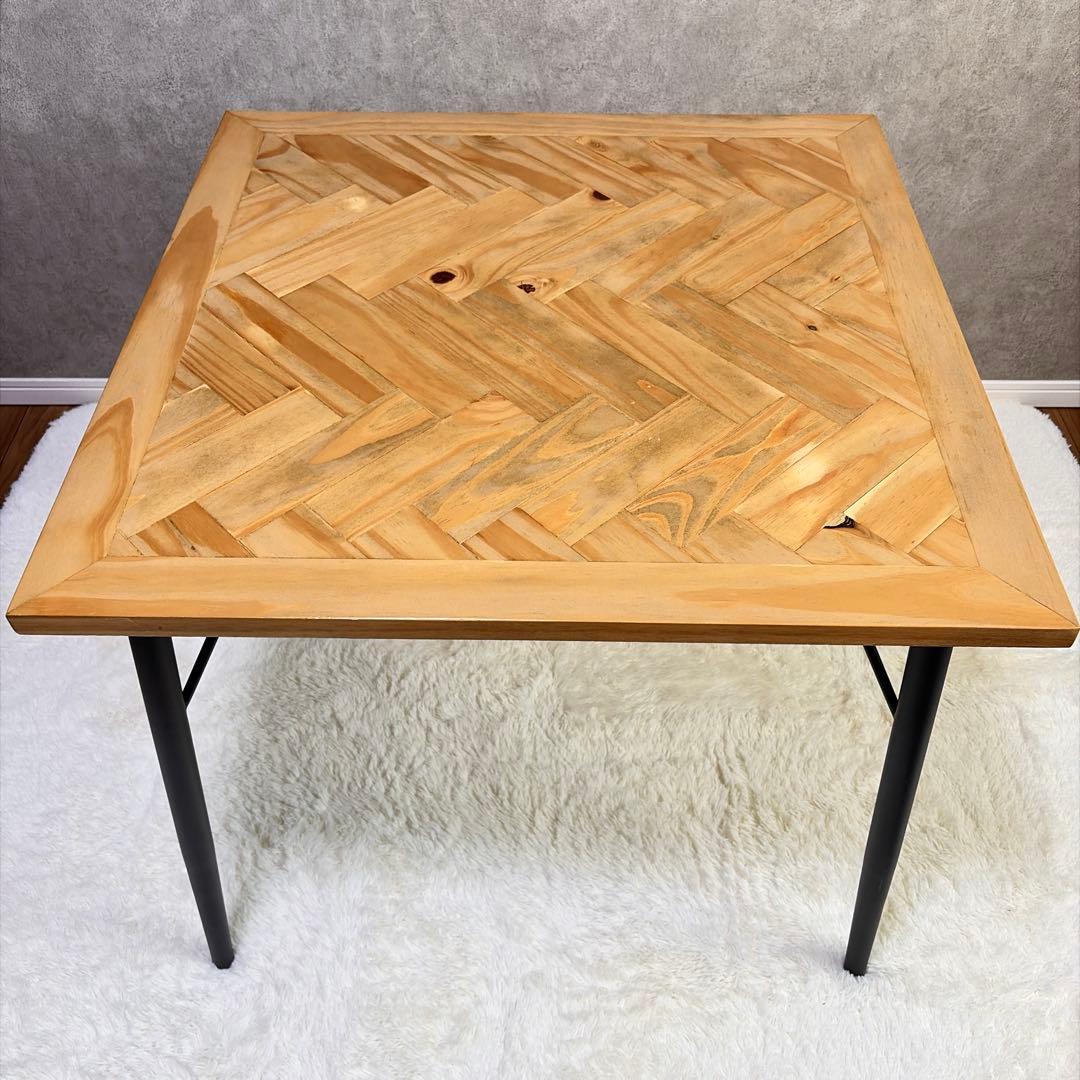 ヘリンボーン ダイニングテーブル 幅80cm 2人用 アイアン脚 木製 カフェ風