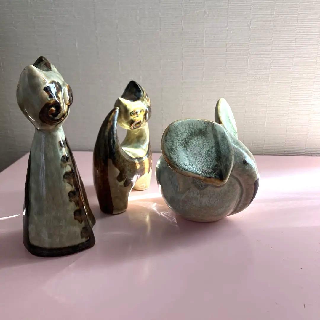猫と象の陶器フィギュア3点セット　スーホルム　廃絶