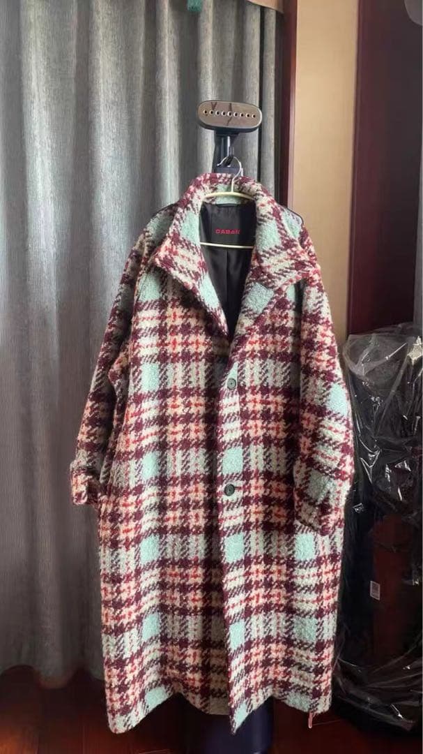 CABaN ウールロービングチェック スタンドカラーコート