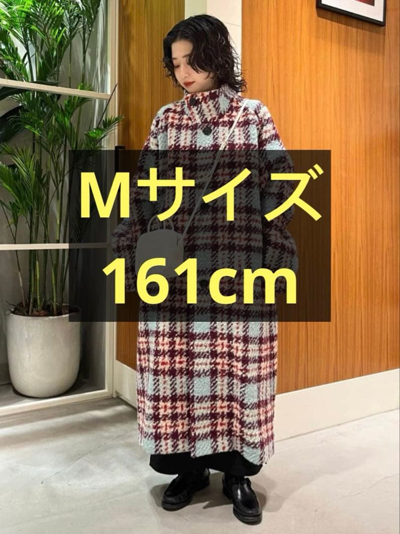 CABaN ウールロービングチェック スタンドカラーコート