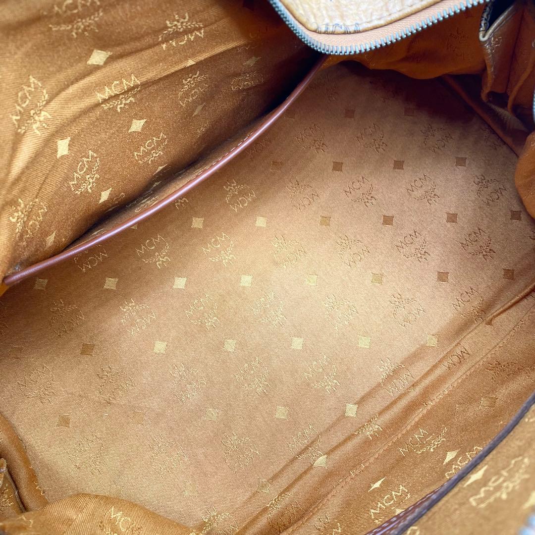 【美品】MCM ボストンバッグ ヴィセトス柄 ロゴプリント レザー ブラウン