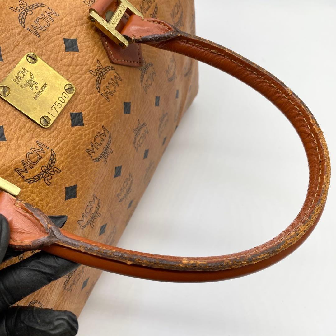 【美品】MCM ボストンバッグ ヴィセトス柄 ロゴプリント レザー ブラウン