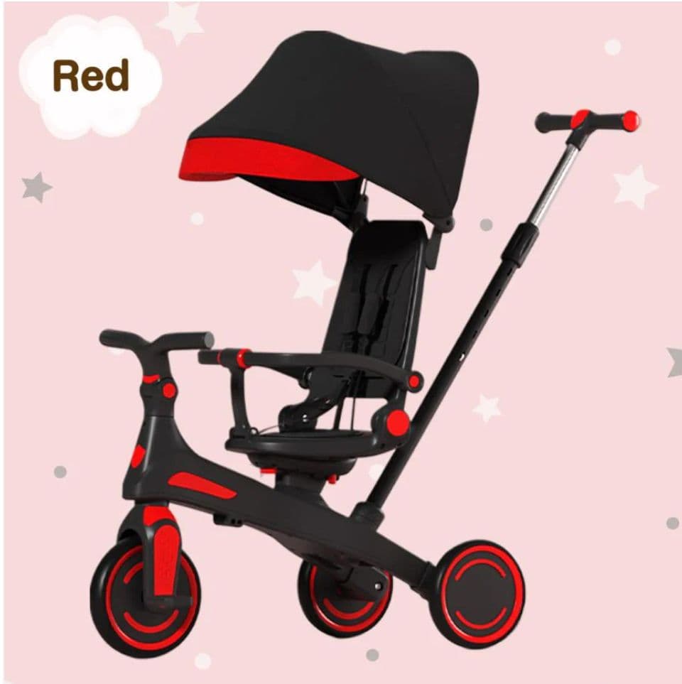 【新品】多機能三輪車 レッド 7in1 折りたたみ式 安全設計1歳〜5歳