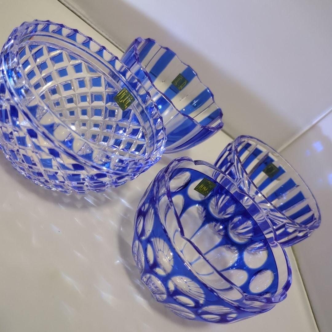 超希少 未使用 HOYA CRYSTAL ホヤクリスタル 瑠璃切子小鉢4セット