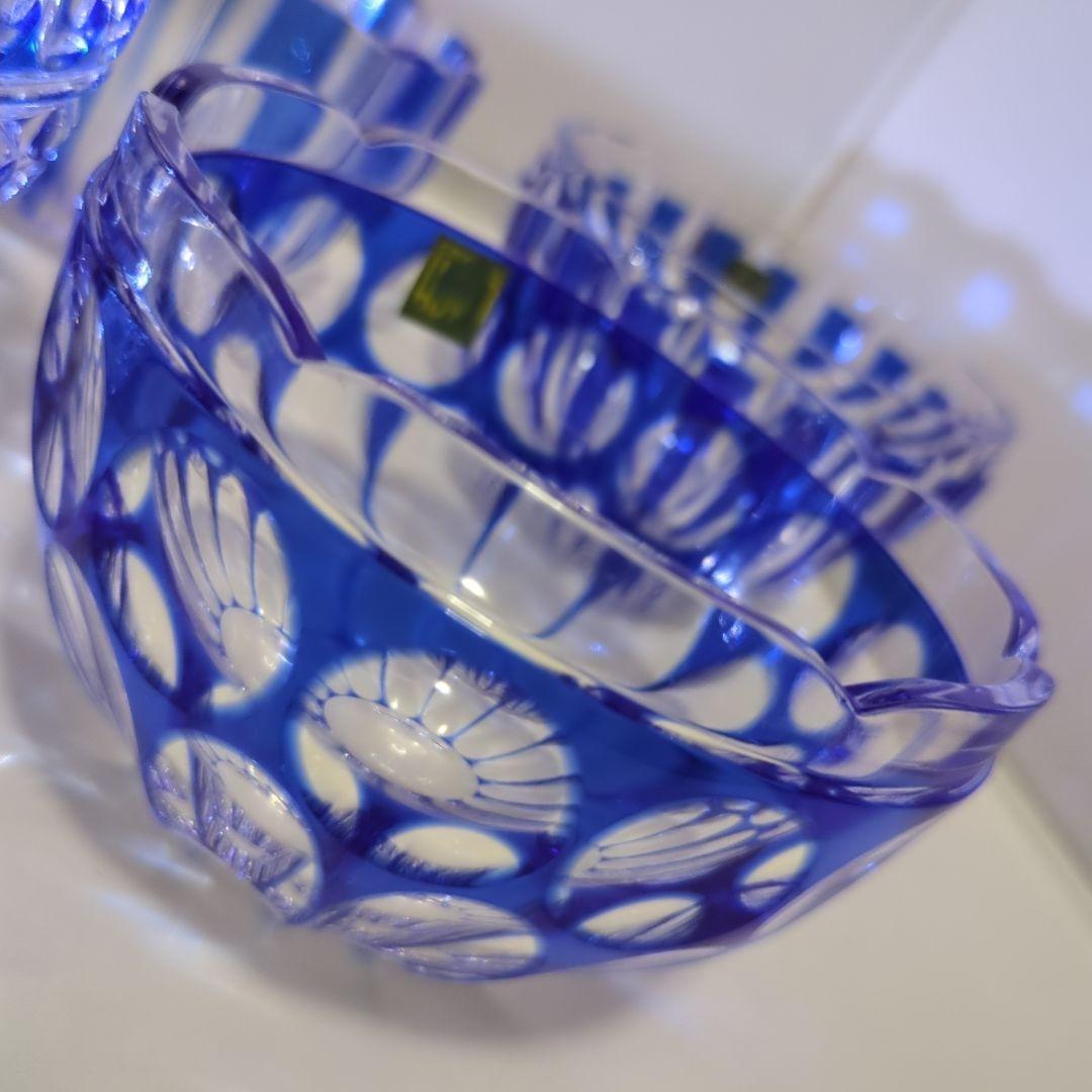 超希少 未使用 HOYA CRYSTAL ホヤクリスタル 瑠璃切子小鉢4セット