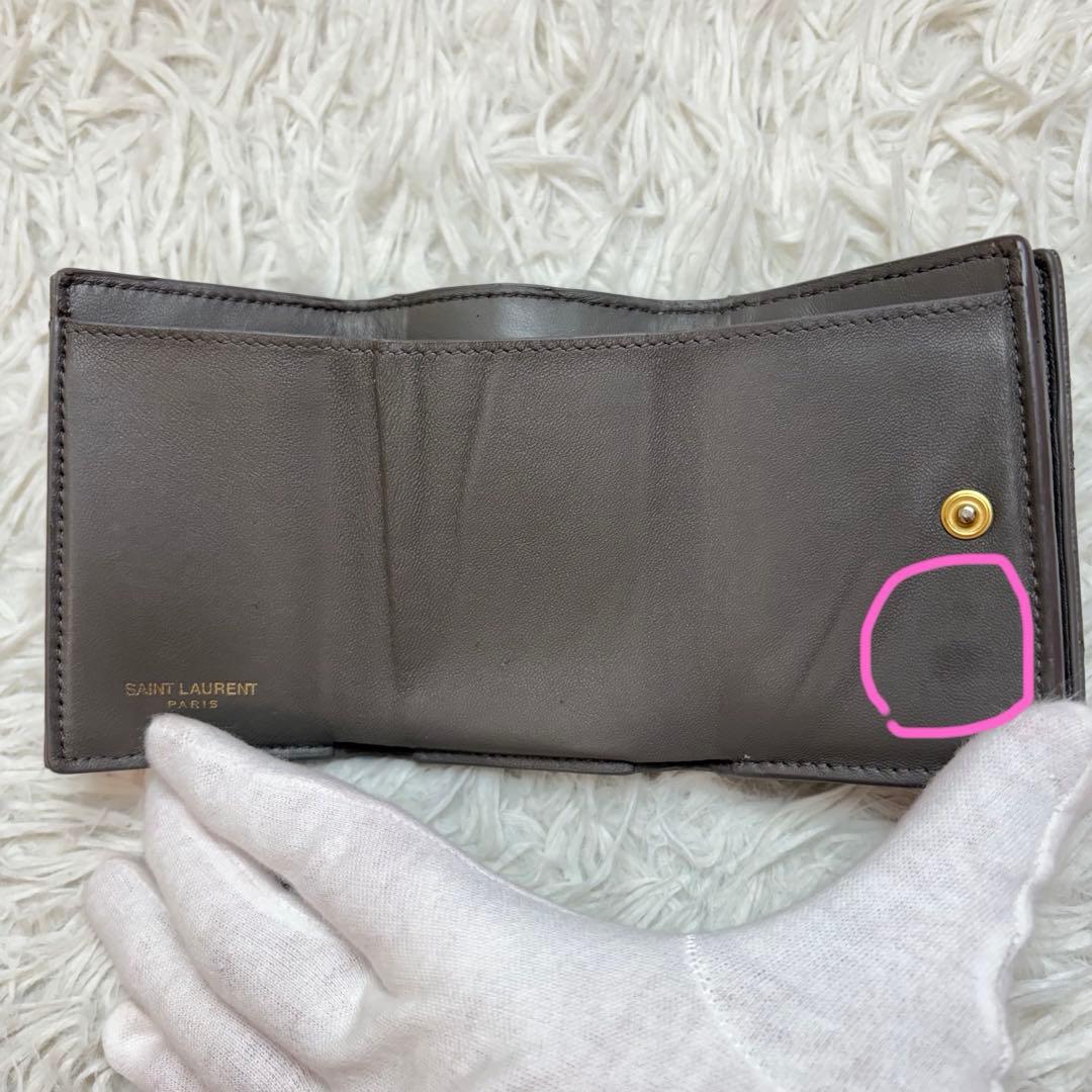 美品✨サンローラン 三つ折り財布 Vステッチ カサンドラ レザーオリガミ グレー