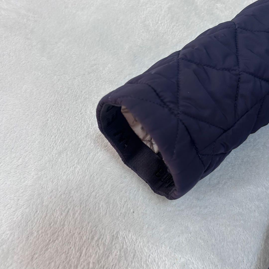 極美品✨マックスマーラ　キルティング　総ロゴ 総柄　フード　コート　ネイビー