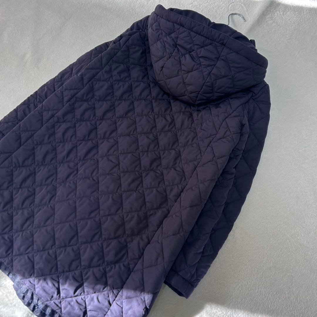 極美品✨マックスマーラ　キルティング　総ロゴ 総柄　フード　コート　ネイビー