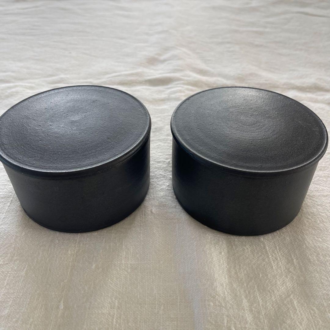 小野俊　黒鉄釉　蓋物　2点セット