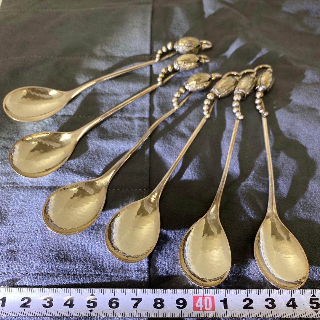 ジョージジェンセン最高峰　sterlingブロッサムデザートスプーン6本　共袋