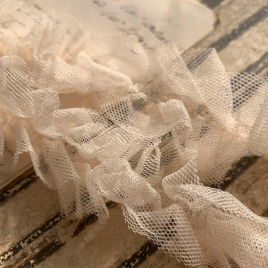 ジャンクジャーナル素材☆草木染めエクリュカラーチュールフリルレース2メートル