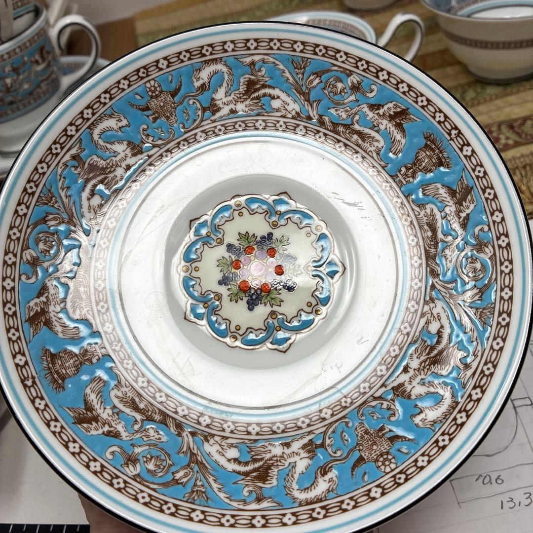 黒壺　ウェッジウッド フロレンティーンターコイズ カップ＆ソーサー　3客セット