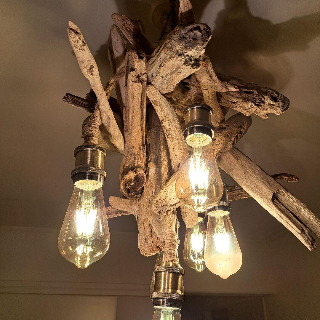 流木インテリア　ペンダントライト　エジソン6灯付　ヴィンテージソケット