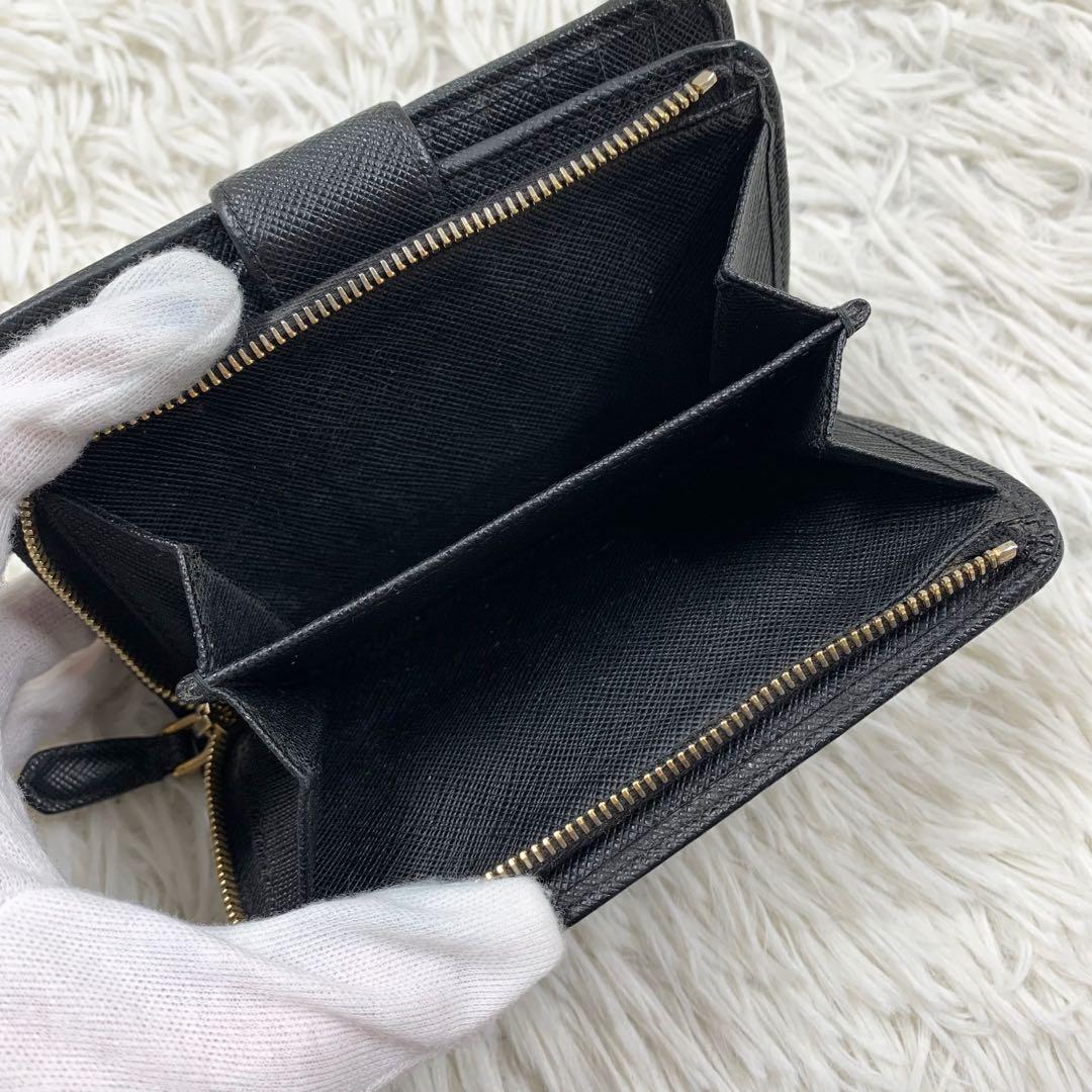 【✨極美品 現行✨】プラダ 二つ折り財布 サフィアーノレザー ブラック RFID