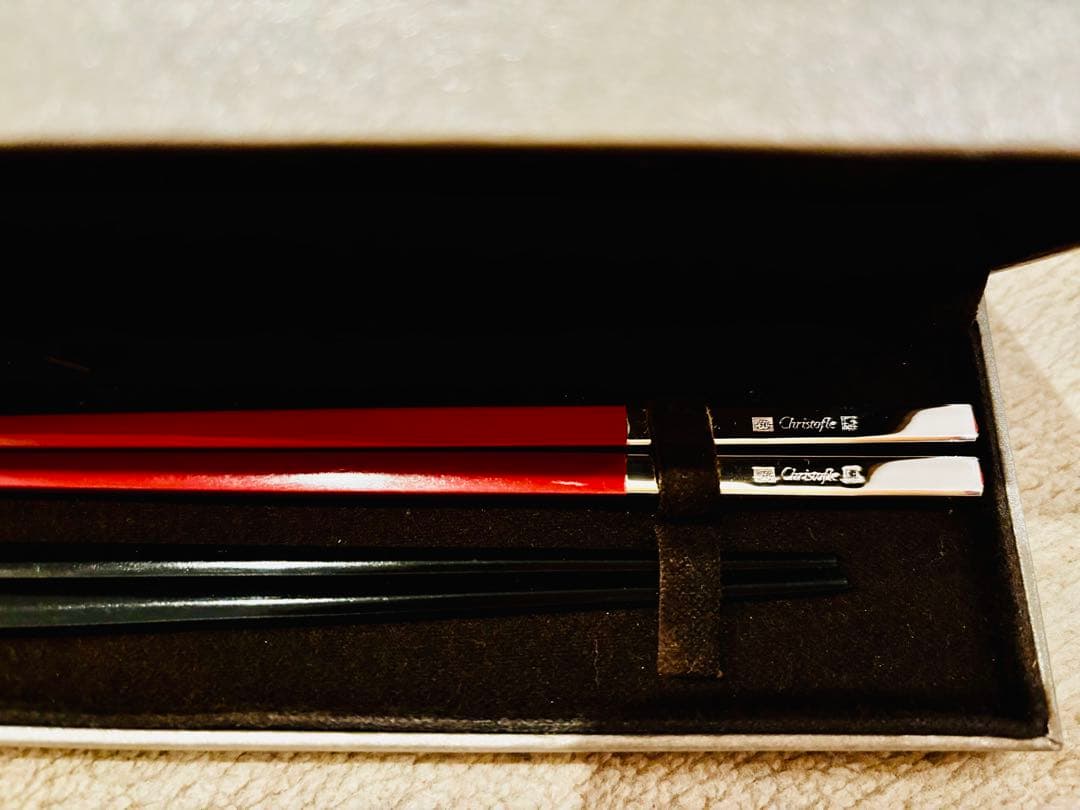 未使用！Christofle箸2膳セット、赤・黒色