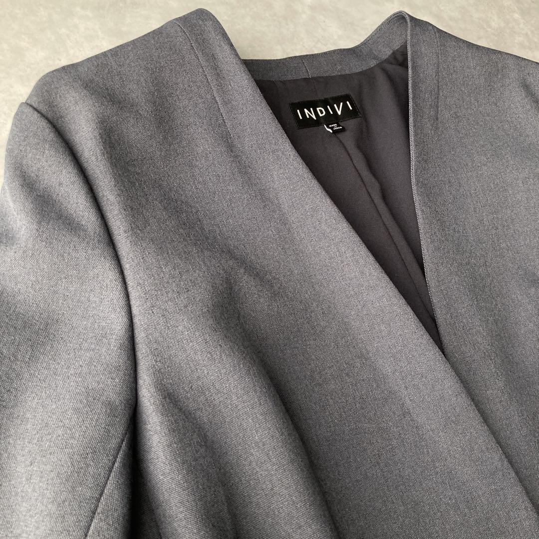 美品✨️インディヴィ パンツスーツ セットアップ ノーカラー 洗える L