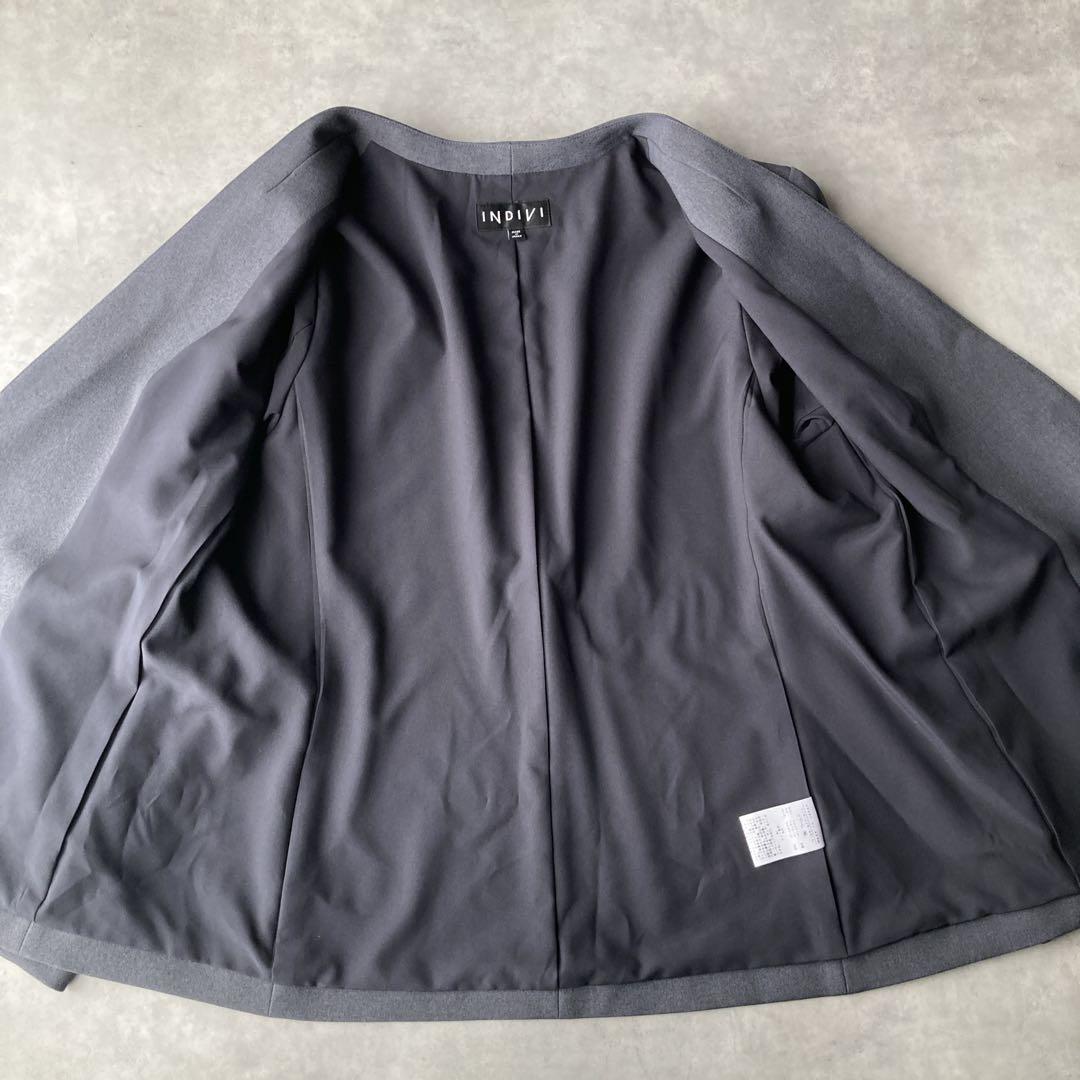 美品✨️インディヴィ パンツスーツ セットアップ ノーカラー 洗える L