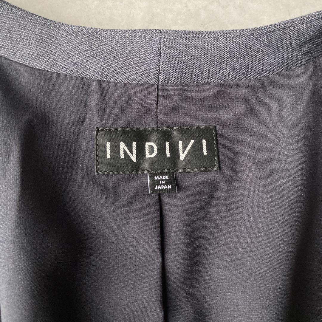 美品✨️インディヴィ パンツスーツ セットアップ ノーカラー 洗える L