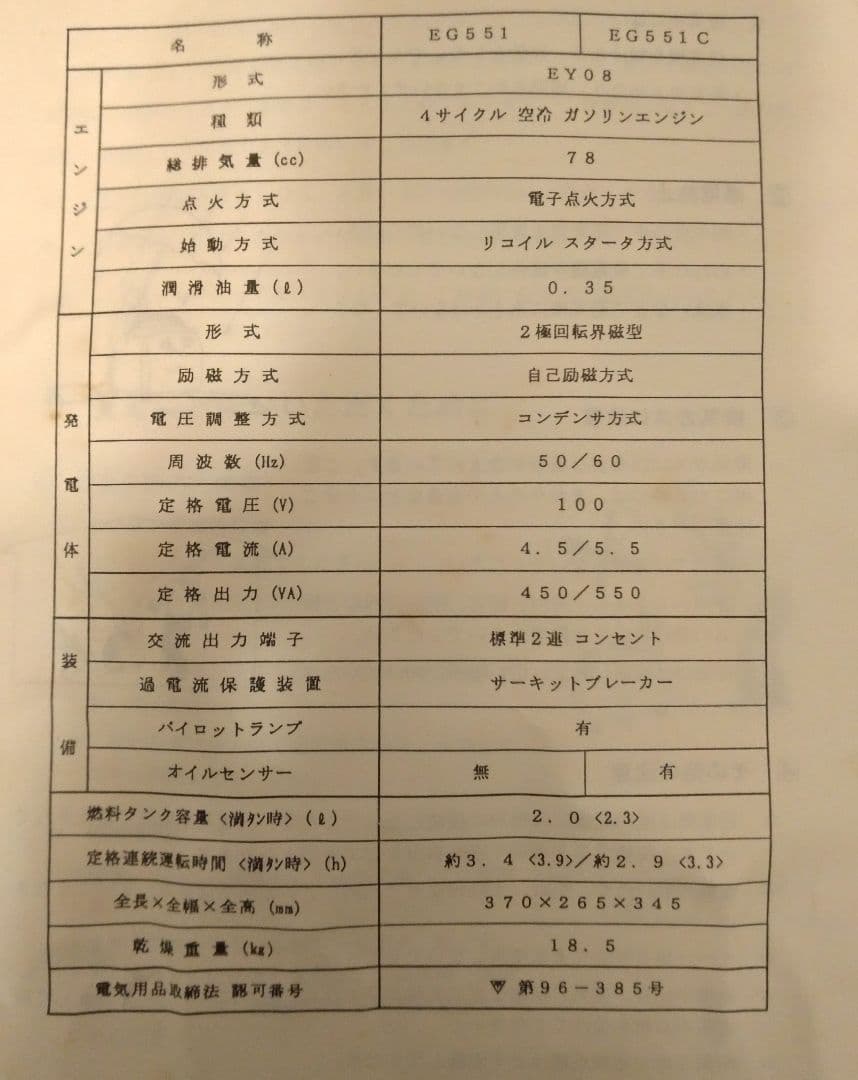 【新品未使用】新ダイワ ガソリンエンジン発電機 EG551