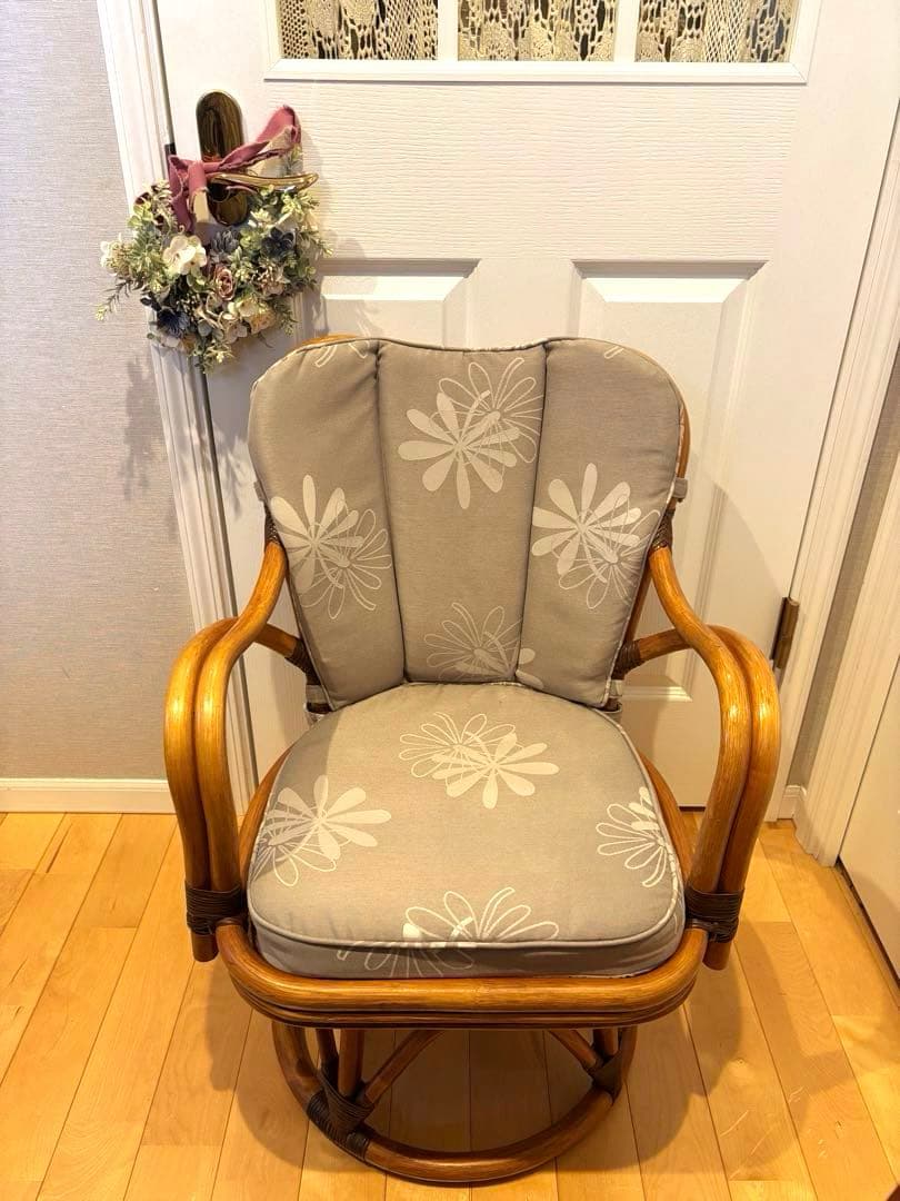 籐　ラタン　椅子　チェア　回転　アンティーク　レトロ