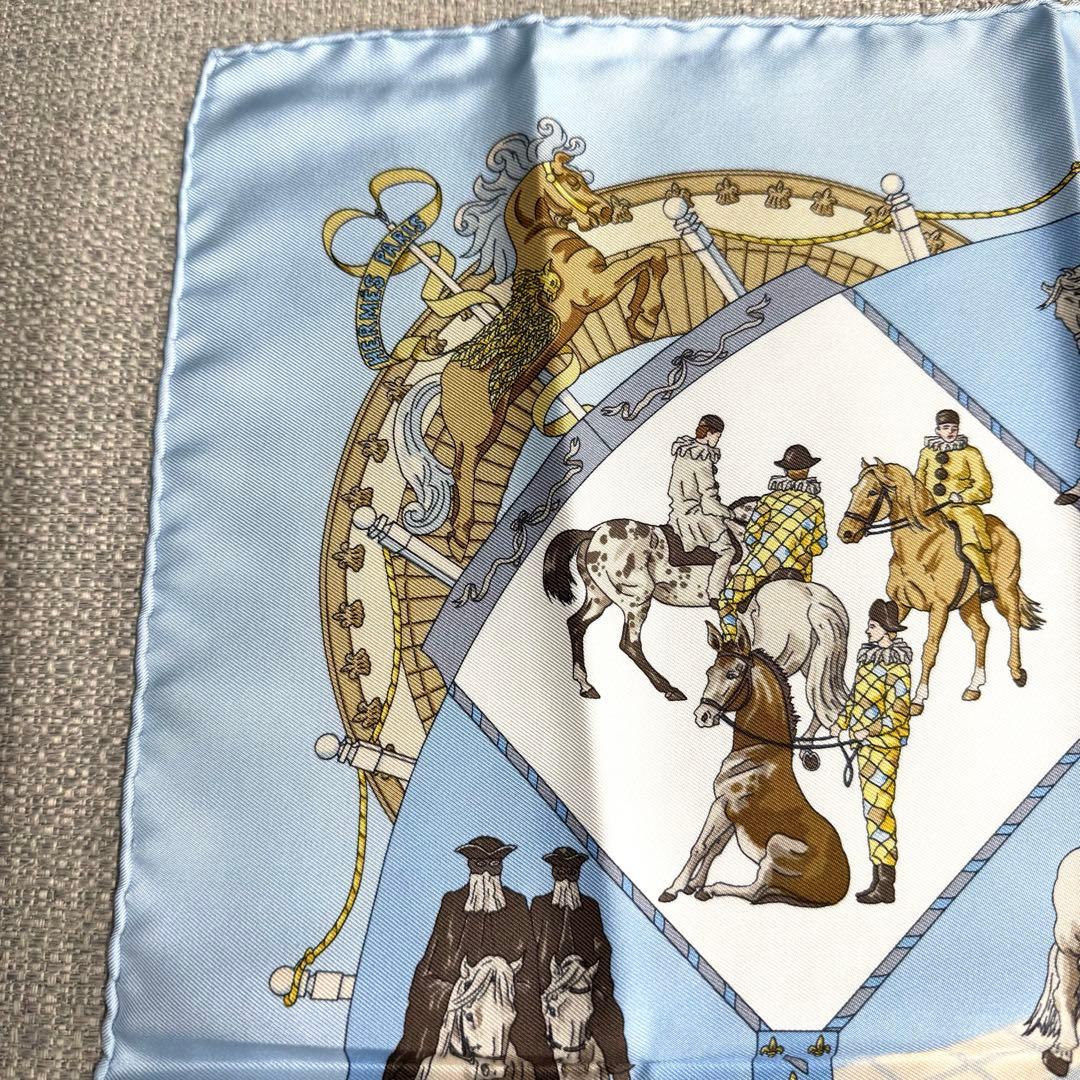 エルメス　カレ40 スカーフ　プチカレ　シャンティイ城　馬の博物館 ブルー