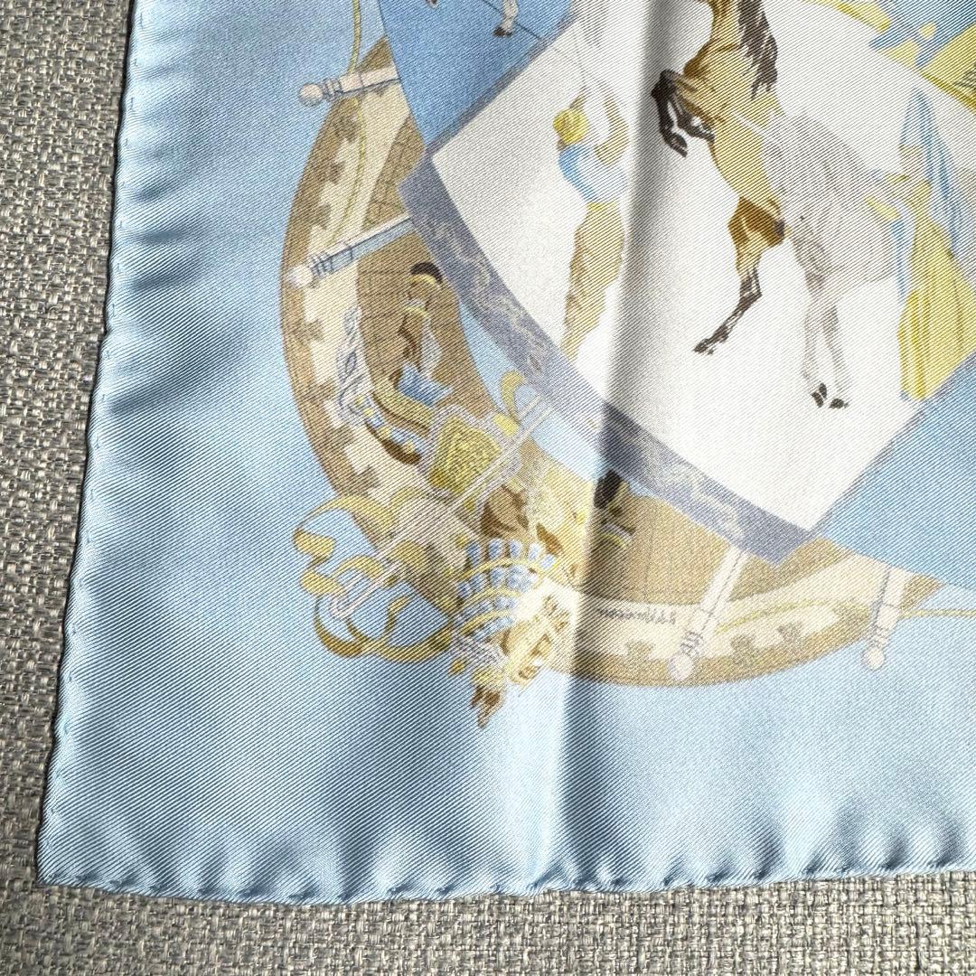 エルメス　カレ40 スカーフ　プチカレ　シャンティイ城　馬の博物館 ブルー