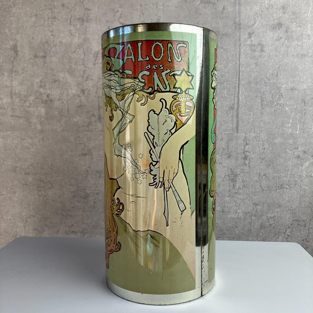 アンティーク　ミュシャ　サロンデサン　ゴミ箱　缶　昭和レトロ　傘立て　アイアン