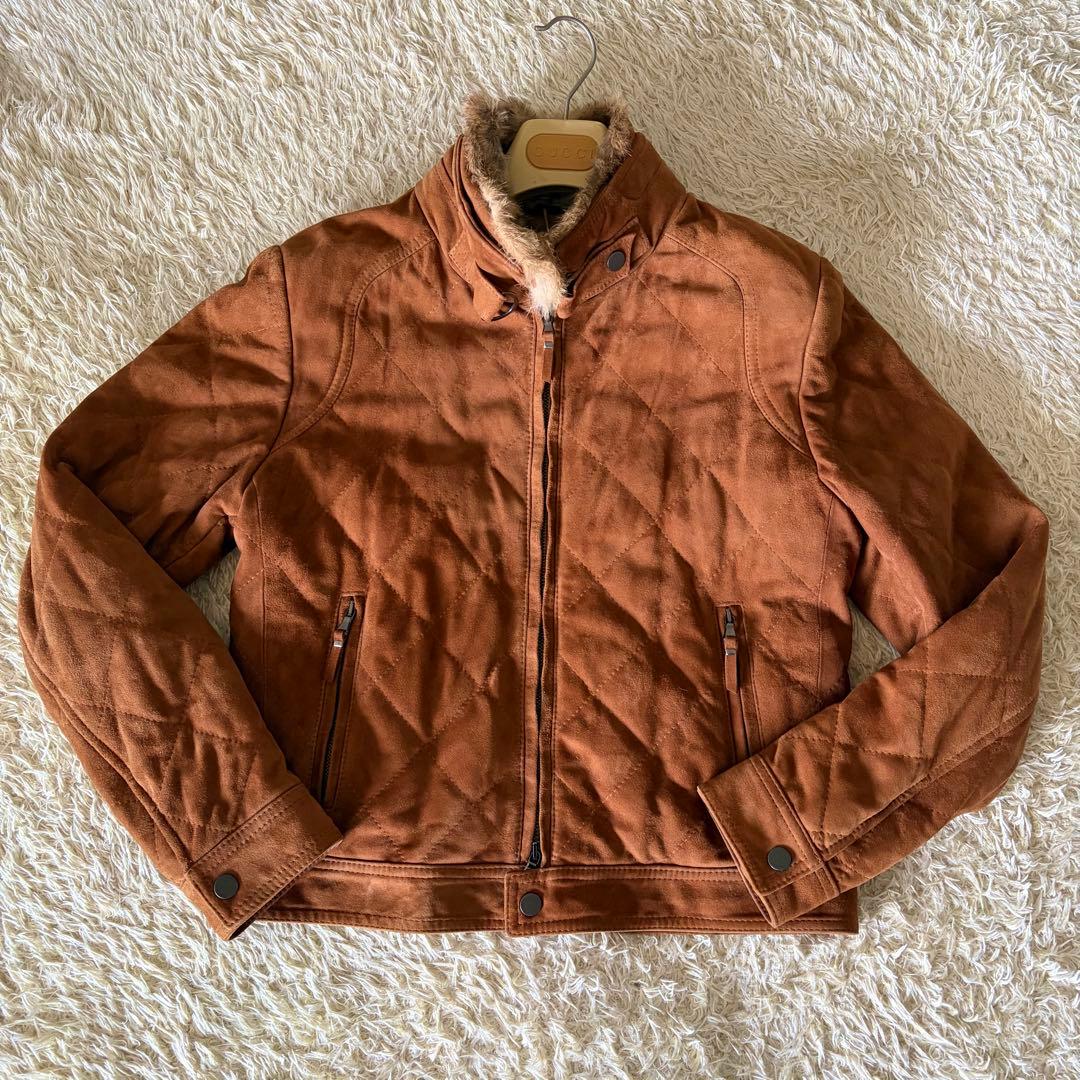 EMMETI BEAMS別注 ファー付スウェードレザージャケット ブラウン 46