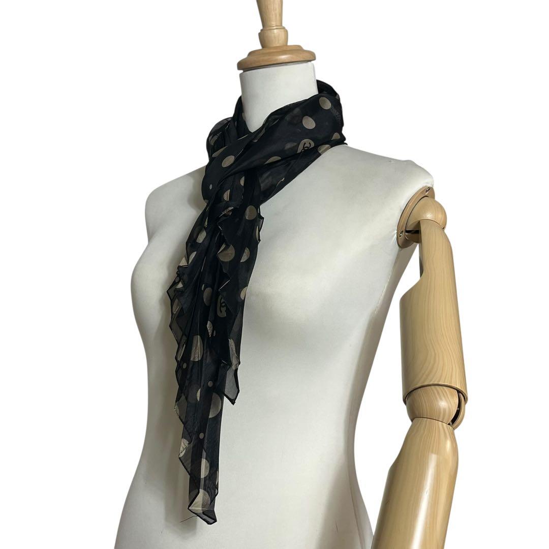 ⭐︎美品⭐︎ レア シャネル シルクプリーツスカーフ　ココマーク 黒 イタリア製