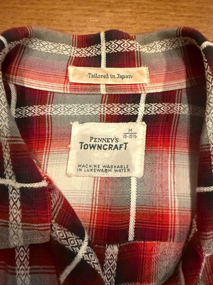 【60s】TOWNCRAFT レーヨンシャツ　シャドーチェック柄　ベルベルジン