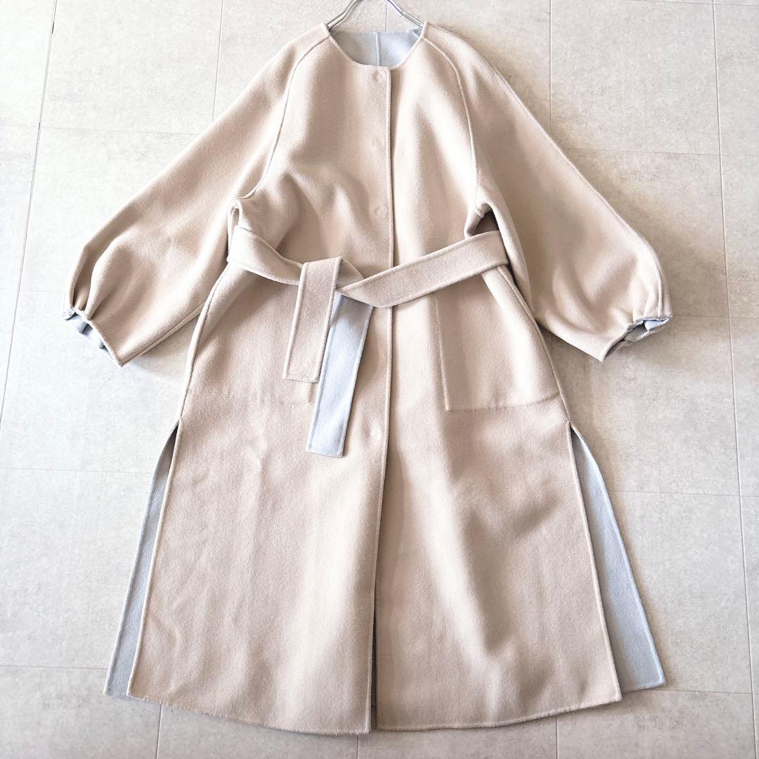 カシミア✨️10,5万 アドーア 2TONE ノーカラーリバーシブルリバーコート