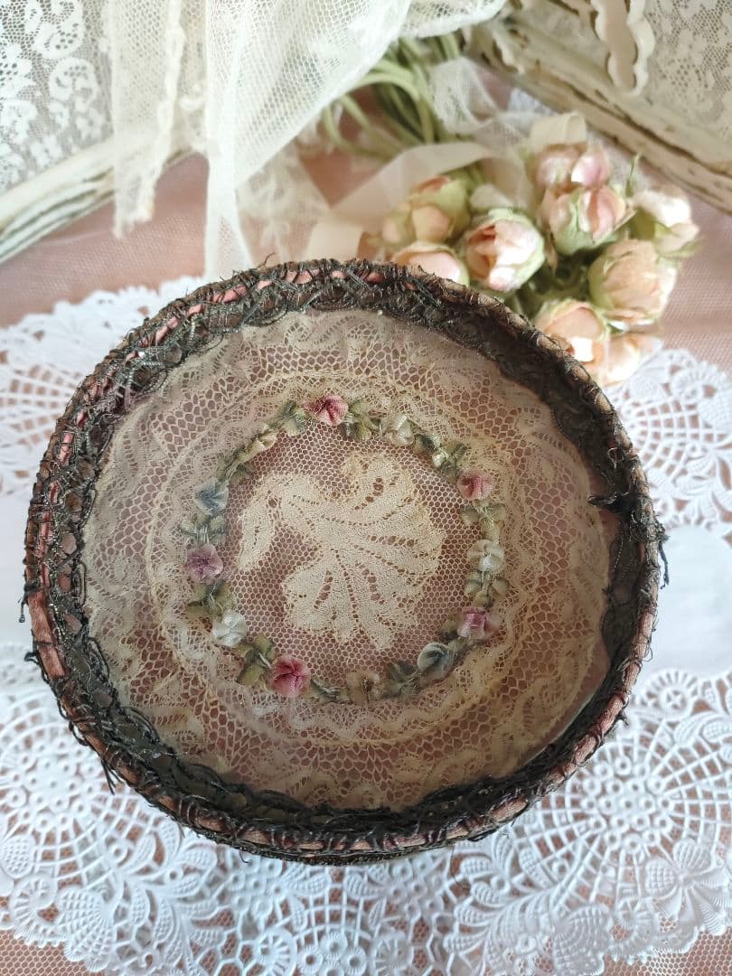 ♡美しいロココリボン装飾ボックス&布花ブーケ・フランスアンティーク♡