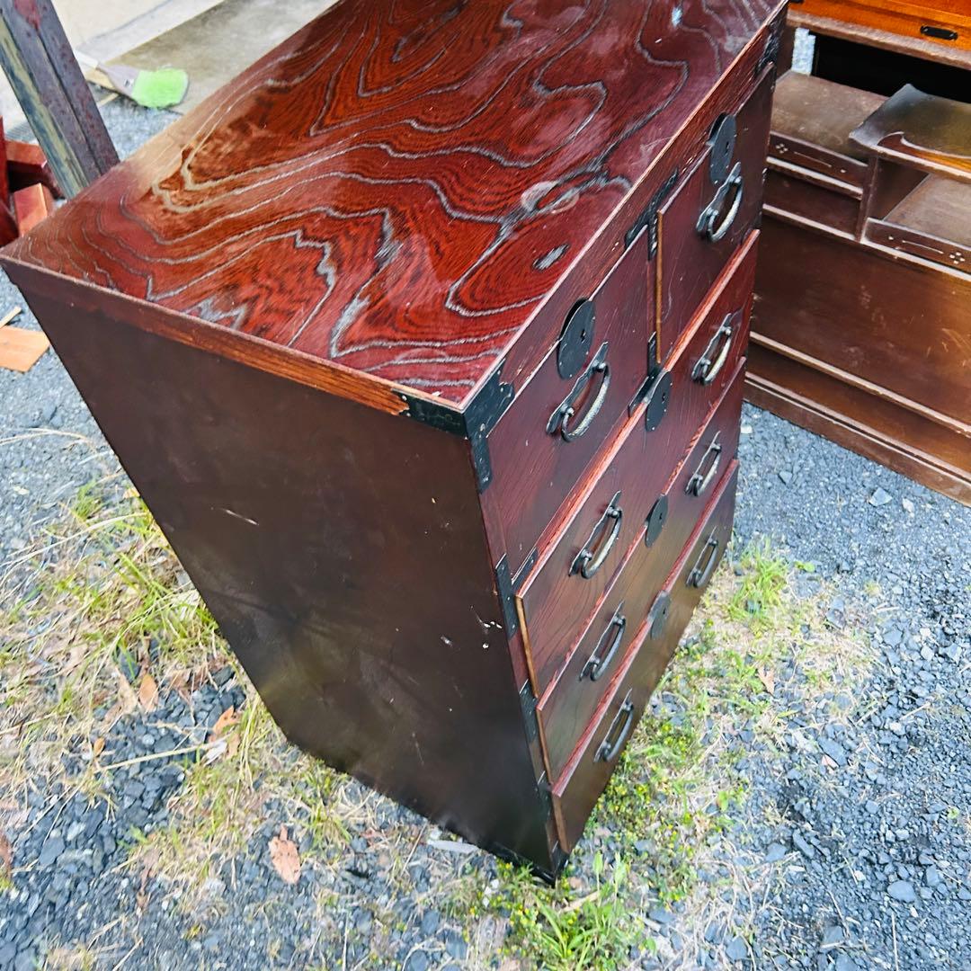 伝統的な木製箪笥 6段 ダークブラウン