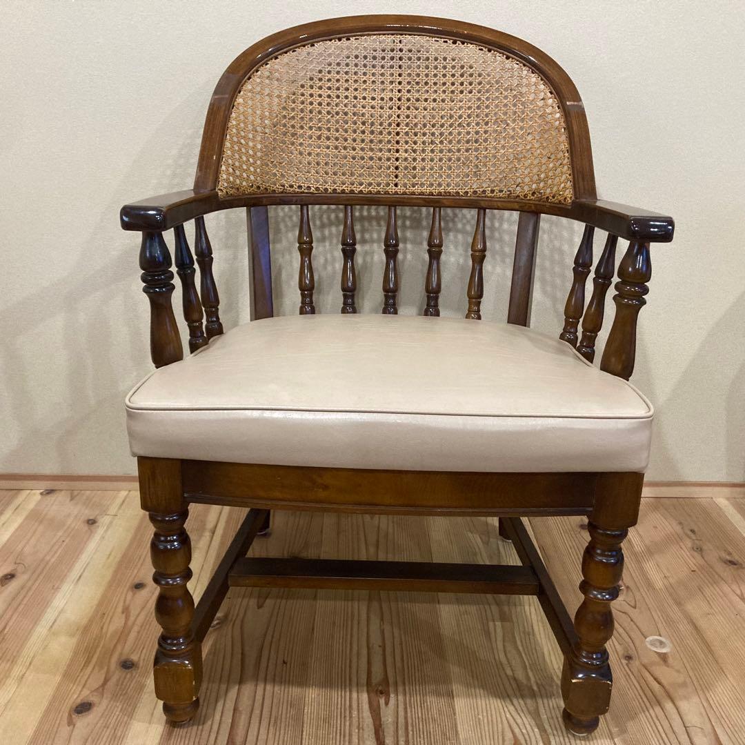 ② 【希少品】 オールド カリモク karimoku アームチェア　ラタン