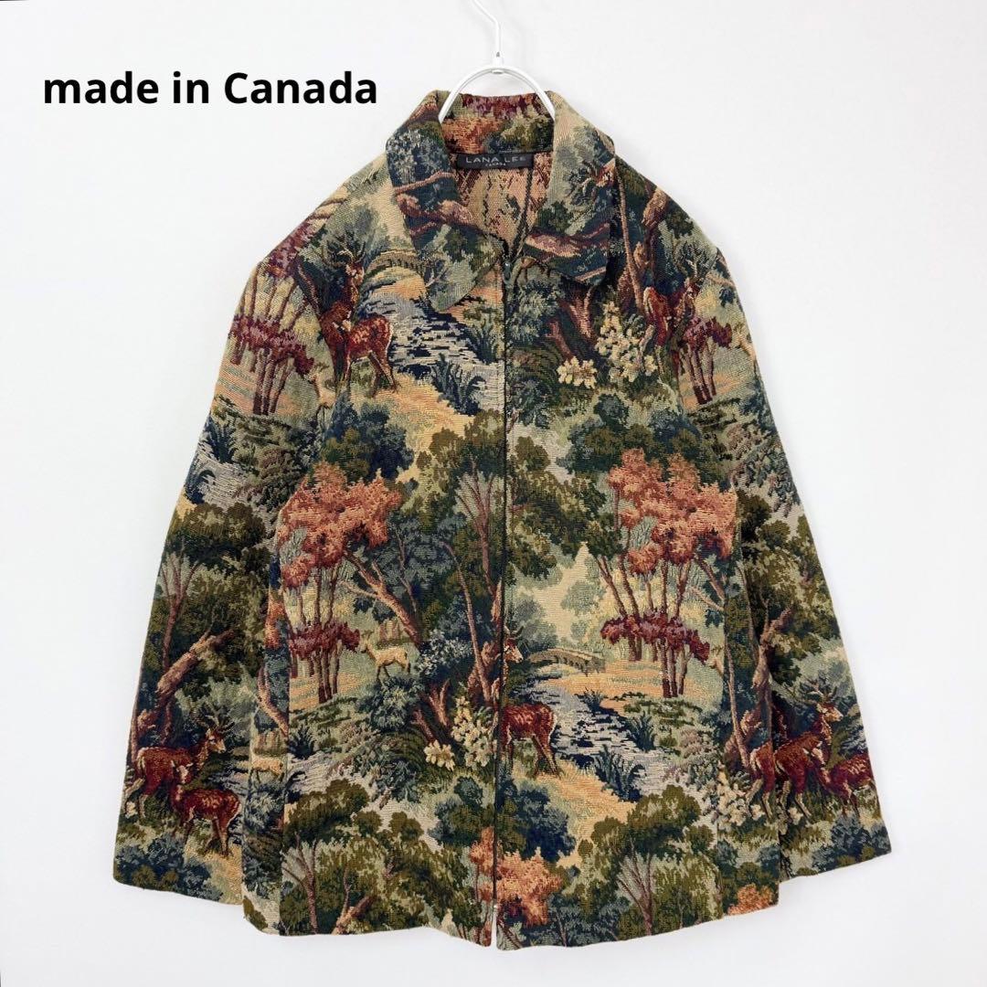 カナダ製 シカ アニマル柄 ジャガード織 ゴブランジャケット S644b