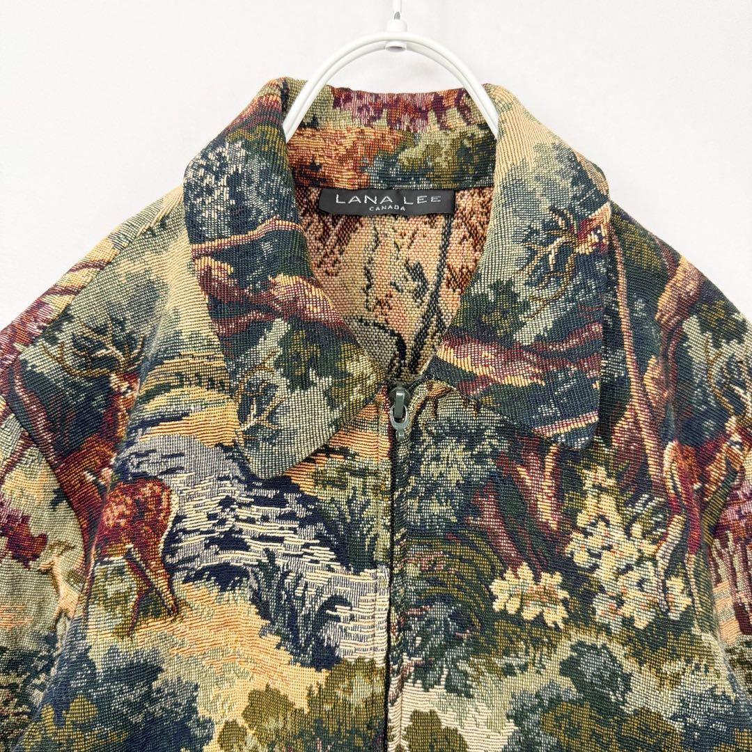 カナダ製 シカ アニマル柄 ジャガード織 ゴブランジャケット S644b