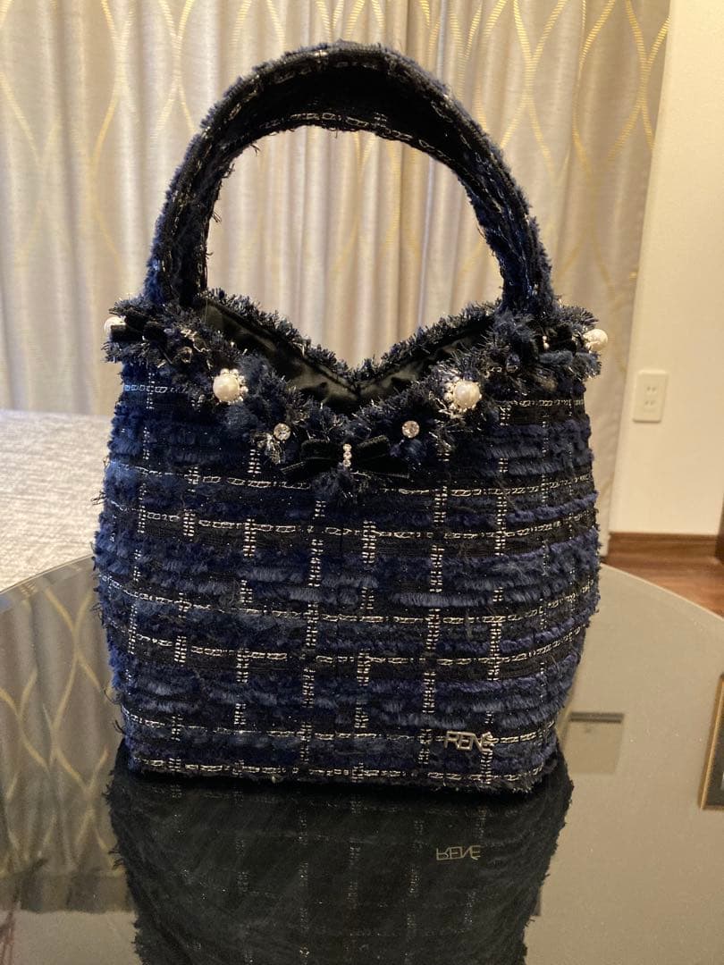 Rene ネイビー ツイードトートバッグ