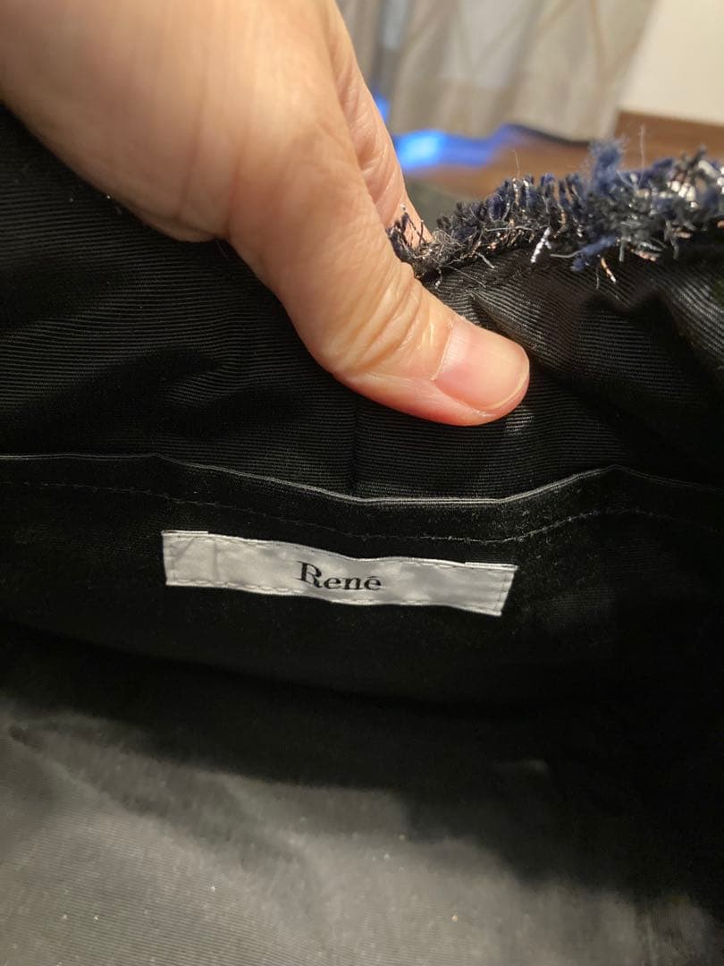 Rene ネイビー ツイードトートバッグ