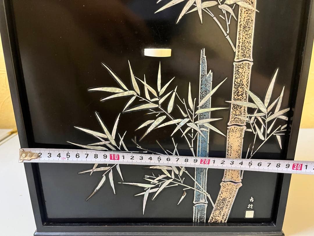 螺鈿細工 黒漆飾り棚 小物収納箱 竹文様 和室インテリア