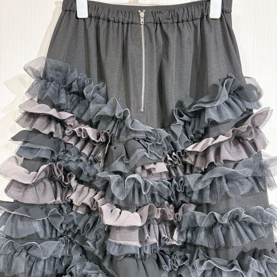 ラベルエチュード　ランダムギャザーティアードフリル2WAYスカート ロング　黒
